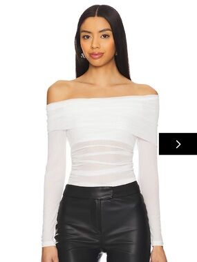 Maeve White Off-the-Shoulder Long Sleeve Ruched Top
